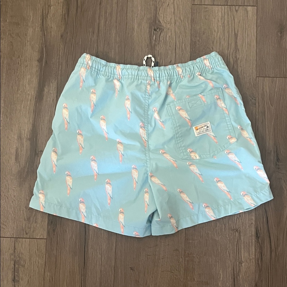 American Eagle Outfitters men's Aqua Bird Print Swim Trunks - Picture 5 of 9